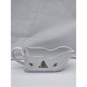 Holiday Hostess Christmas Tree White with Gold Trim Gravy Boat Dinner Party